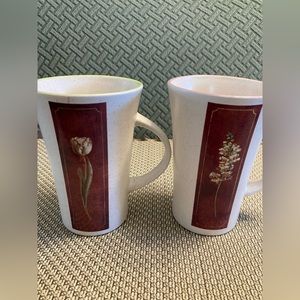 Set of 2 Tall Rustic Tea/Coffee Mugs With Coloured Rims